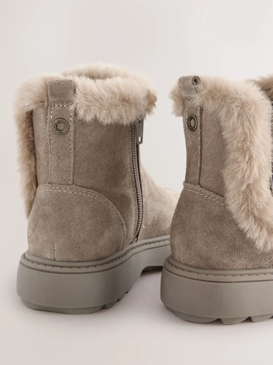 Boots|Next Mink-bruin suède - Met imitatiebont gevoerde Chelsea Boots