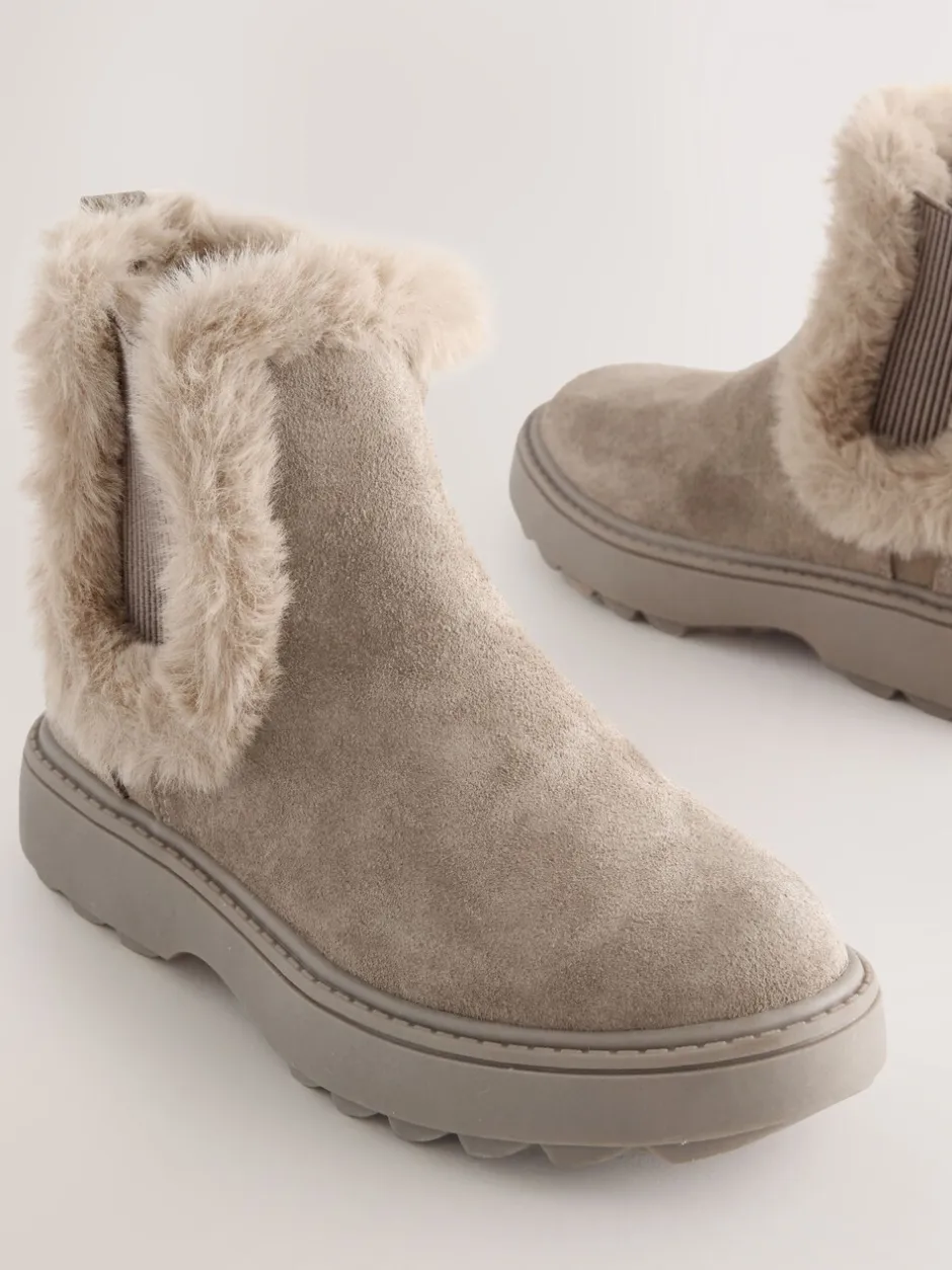 Boots|Next Mink-bruin suède - Met imitatiebont gevoerde Chelsea Boots