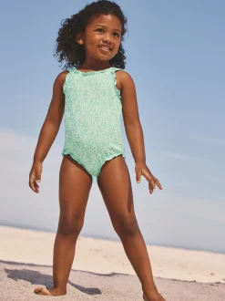 Badkleding|Badkleding|Next - Lettuce Edge Swimsuit (3mths-7yrs) Mint Green Floral Texture