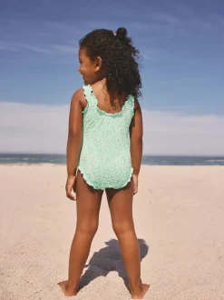 Badkleding|Badkleding|Next - Lettuce Edge Swimsuit (3mths-7yrs) Mint Green Floral Texture