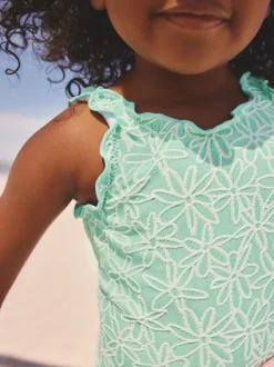 Badkleding|Badkleding|Next - Lettuce Edge Swimsuit (3mths-7yrs) Mint Green Floral Texture