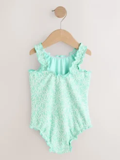 Badkleding|Badkleding|Next - Lettuce Edge Swimsuit (3mths-7yrs) Mint Green Floral Texture