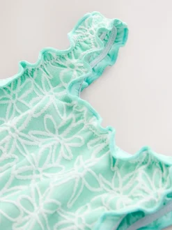 Badkleding|Badkleding|Next - Lettuce Edge Swimsuit (3mths-7yrs) Mint Green Floral Texture