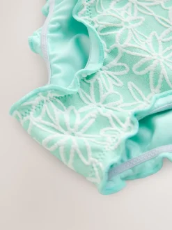 Badkleding|Badkleding|Next - Lettuce Edge Swimsuit (3mths-7yrs) Mint Green Floral Texture