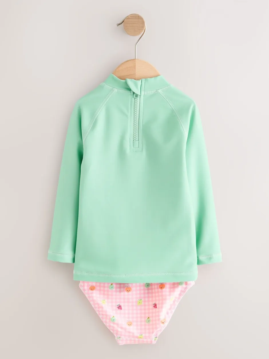 Badkleding|Badkleding*Next - Long Sleeve Sunsafe Swim Set (3mths-7yrs) Mint Green Gingham Fruit