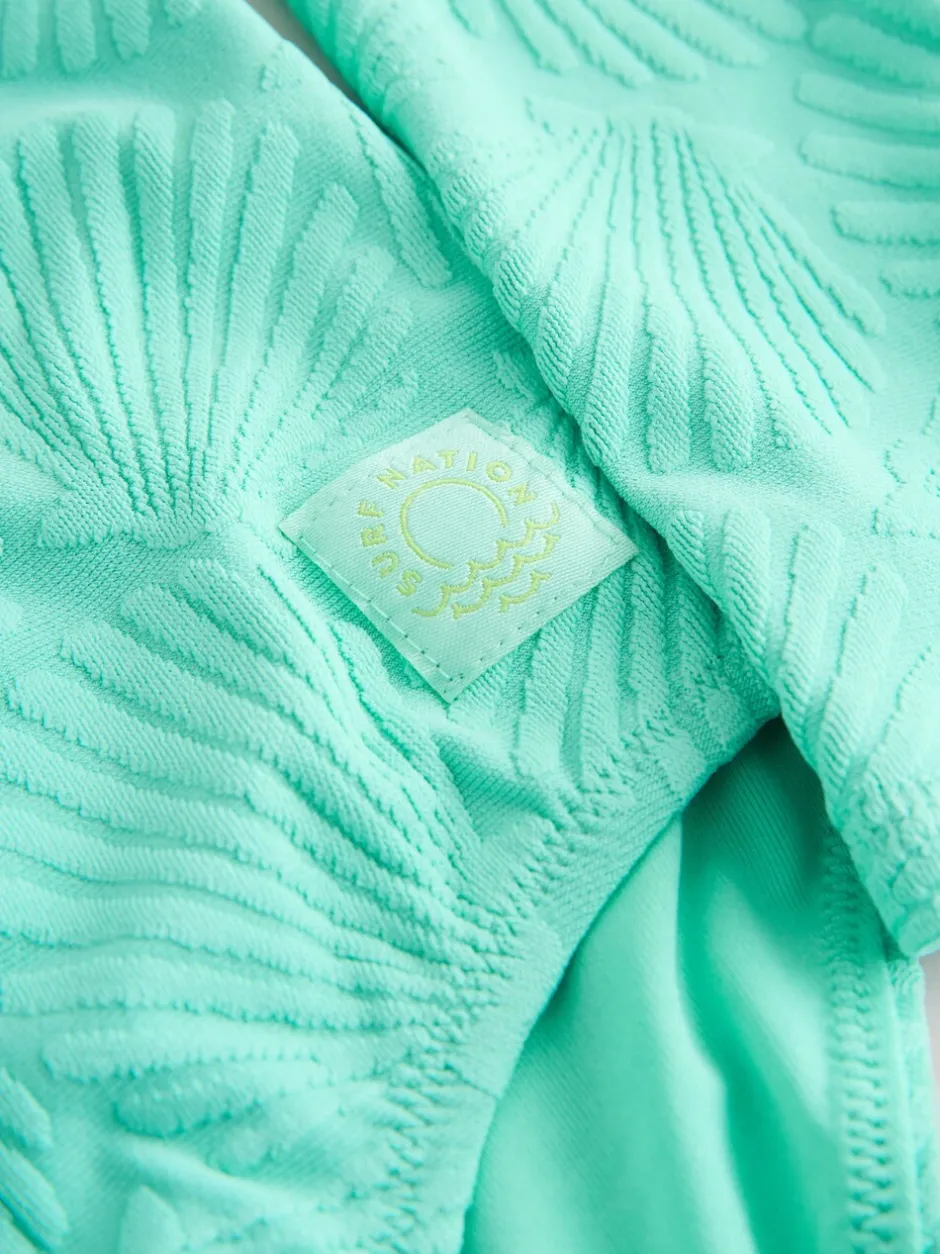 Badkleding|Next - Textured Long Sleeve Sunsafe Swimsuit (3-16yrs) Mint Green Shell