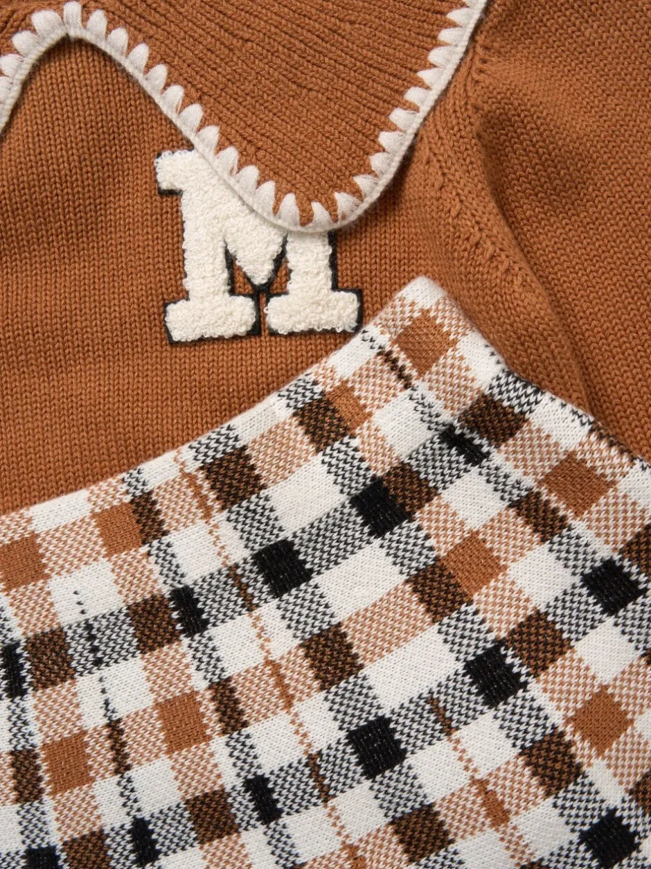 Shorts En Rokken|Miss True Knit Brown Jumper with Woven Collar and Check Skirt Set