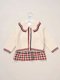Shorts En Rokken|Miss True Knit White Cardigan with Check Skirt