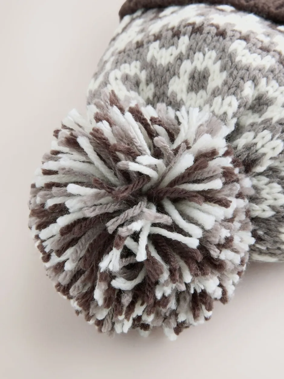 Mutsen, Handschoenen En Sjaals|Next - Beanie-muts met pompon (3mnd-16jr) Mocha Bruin Fairisle
