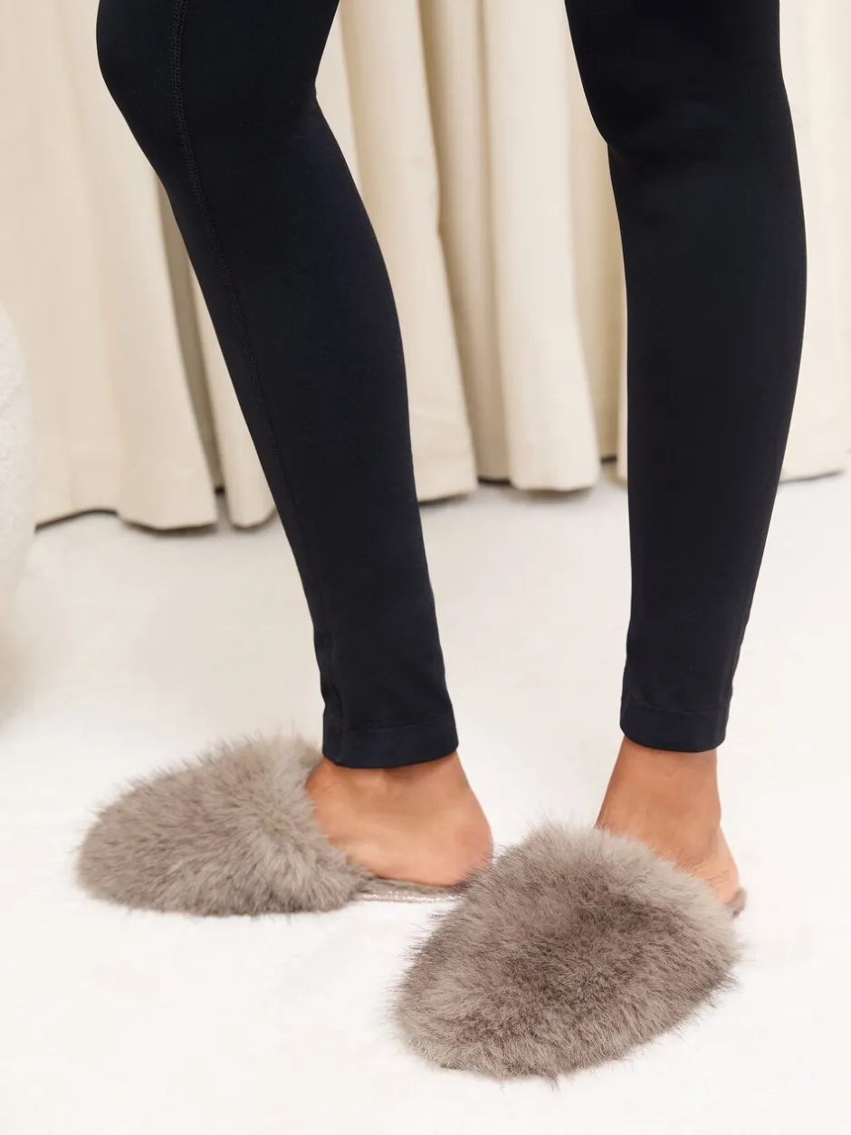 Pantoffels*Lipsy - Faux Fur Ultra Fluffy Close Toe Mule Nightwear Slippers Mokka