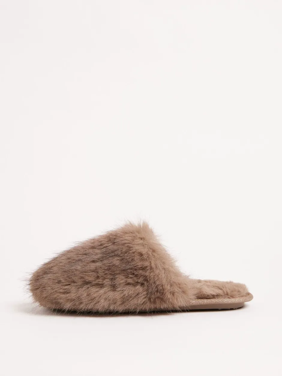Pantoffels*Lipsy - Faux Fur Ultra Fluffy Close Toe Mule Nightwear Slippers Mokka