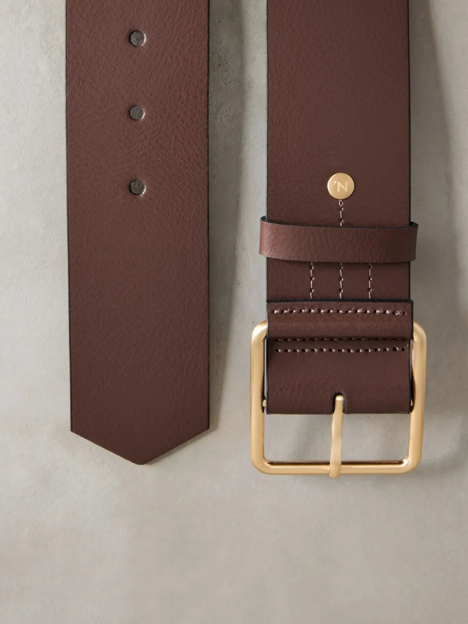 Ceintuurs*Next - N. Premium brede leren riem, Made in Italy Mokkabruin