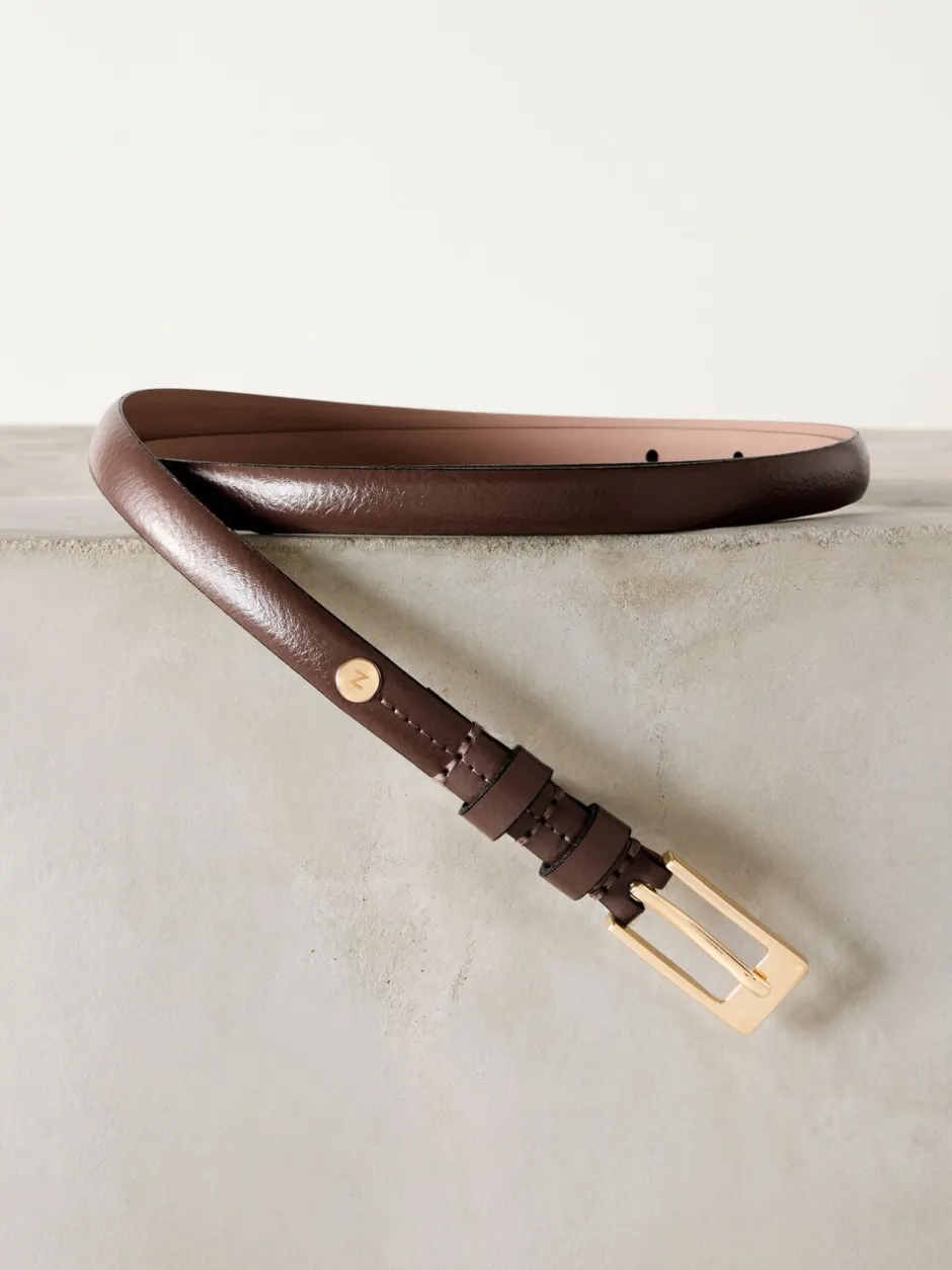 Ceintuurs*Next - N. Premium skinny Made In Italy leren riem Mokkabruin