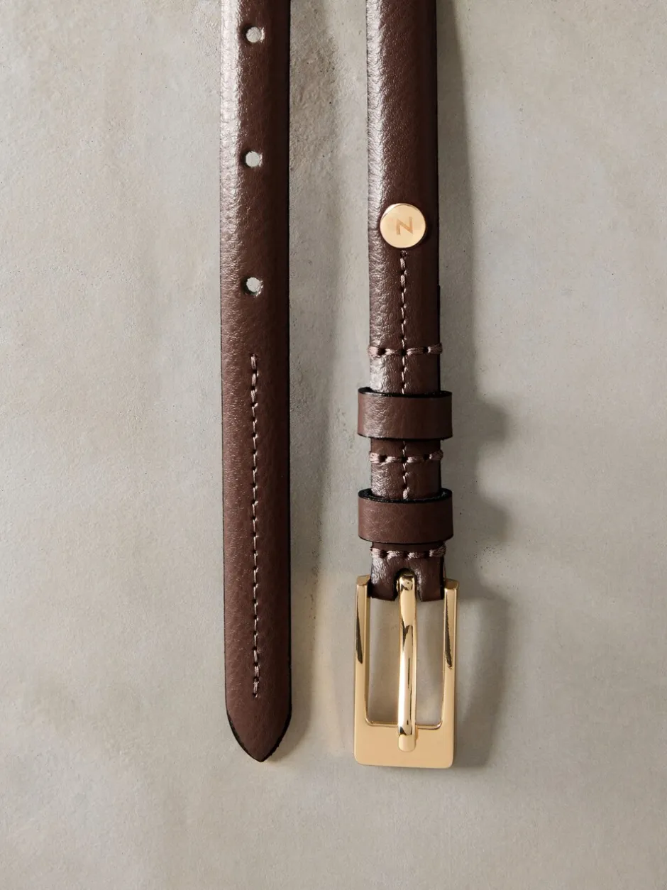 Ceintuurs*Next - N. Premium skinny Made In Italy leren riem Mokkabruin