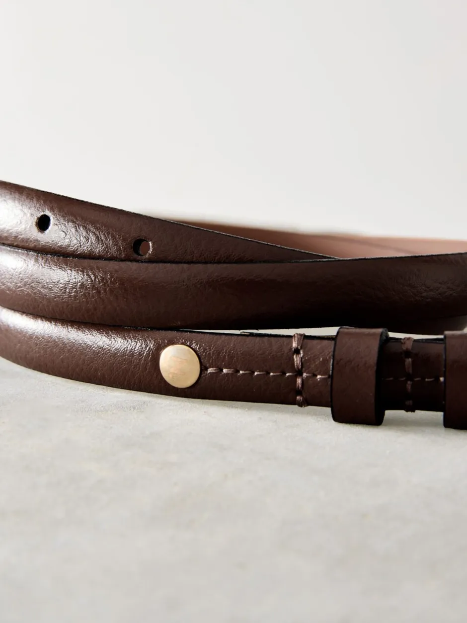 Ceintuurs*Next - N. Premium skinny Made In Italy leren riem Mokkabruin