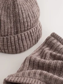Mutsen, Handschoenen En Sjaals|Next - Pom Beanie Hat & Snood Set 2 Piece (1-16yrs) Mokkabruin