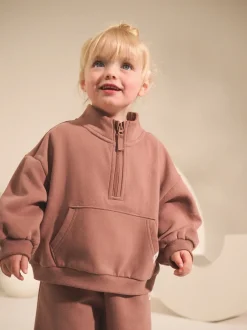 Sweaters En Hoody´S*Next Mokkabruin - Sweatshirt met kwartrits (3mnd -7jr)