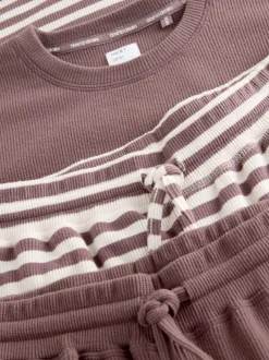 Pyjama's|Loungewear*Next Mokkabruin gestreept - Cosy Waffle Long Sleve Pyjamas 2 Pack