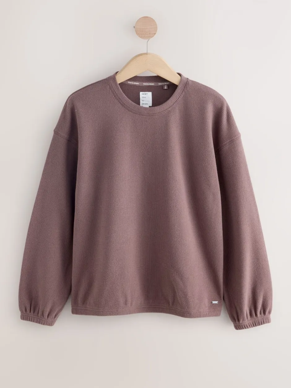 Pyjama's|Loungewear*Next Mokkabruin gestreept - Cosy Waffle Long Sleve Pyjamas 2 Pack