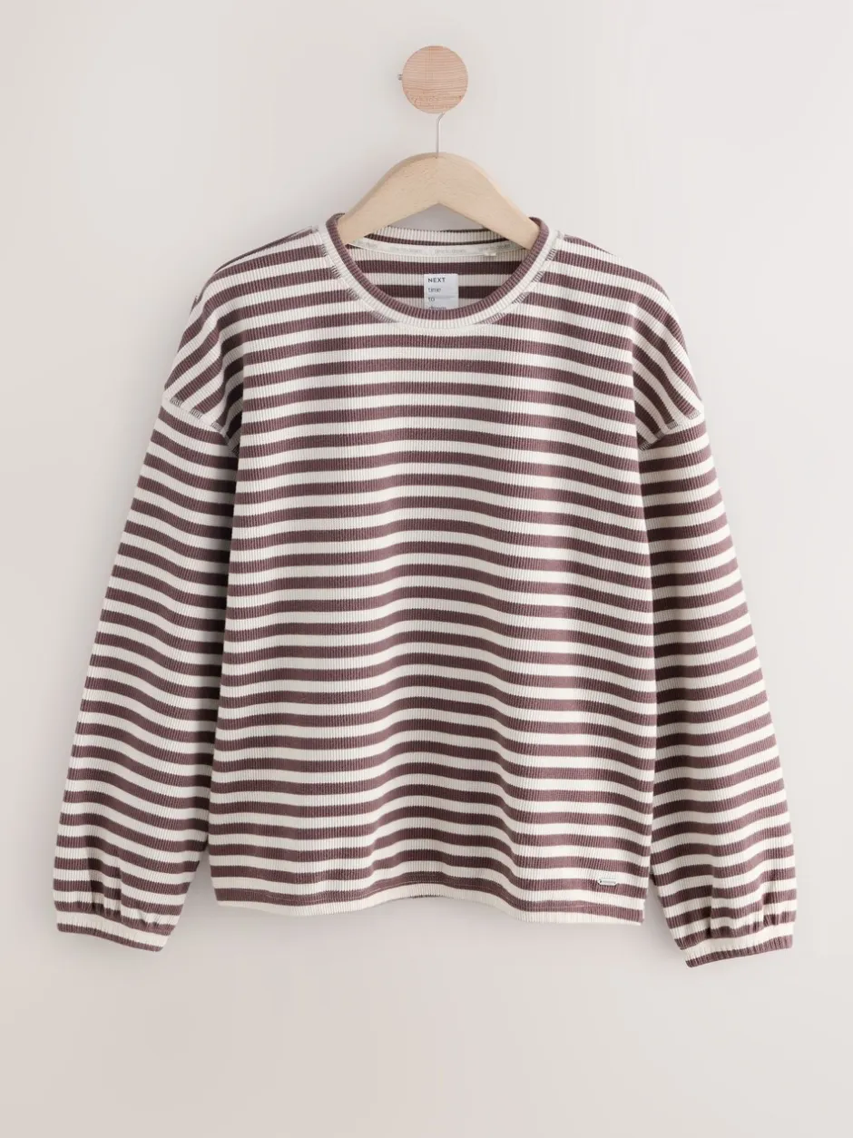 Pyjama's|Loungewear*Next Mokkabruin gestreept - Cosy Waffle Long Sleve Pyjamas 2 Pack