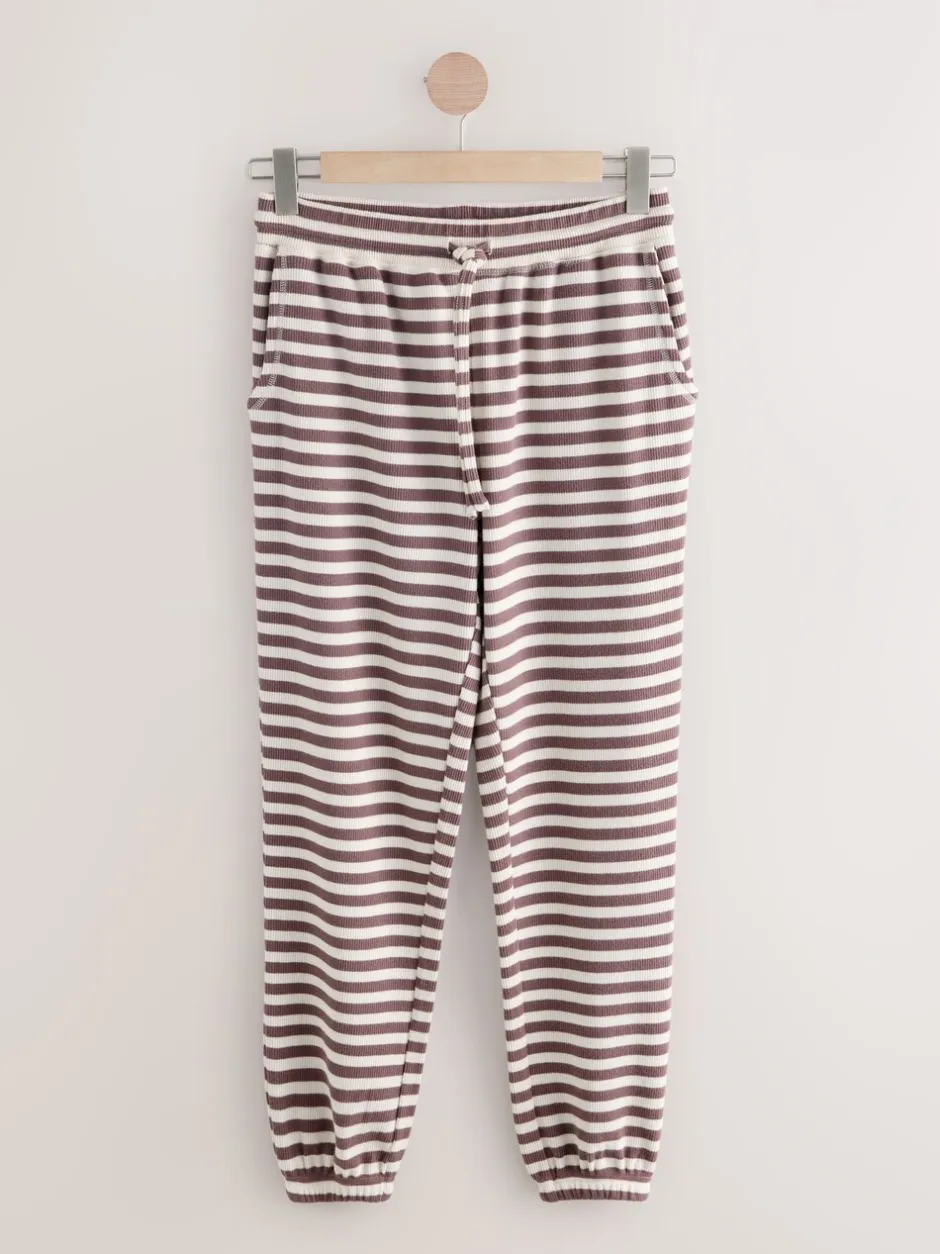 Pyjama's|Loungewear*Next Mokkabruin gestreept - Cosy Waffle Long Sleve Pyjamas 2 Pack