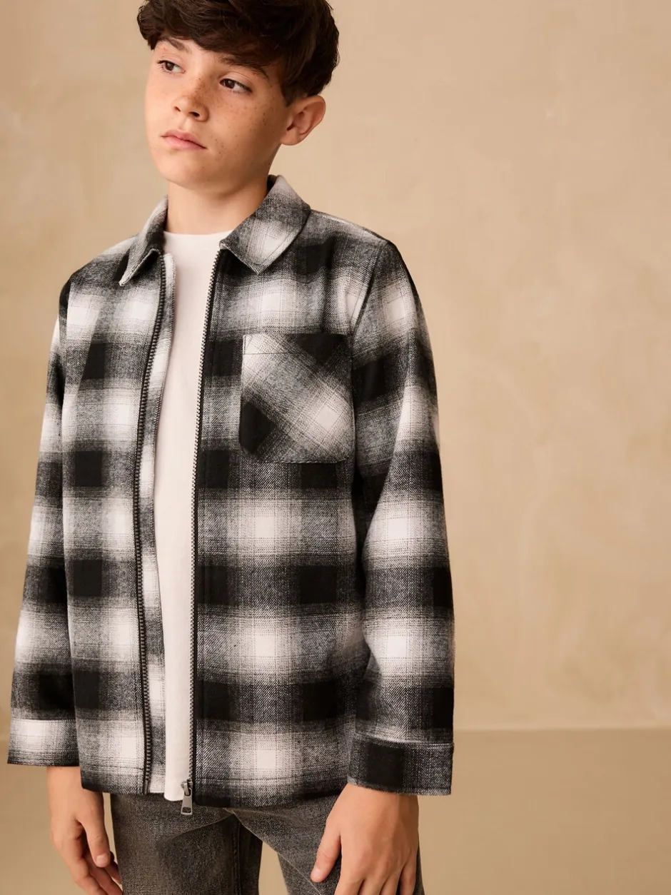 Shirts*Next - Overshirt met rits en ruitjes (3-16jr) Mono Core zwart-wit