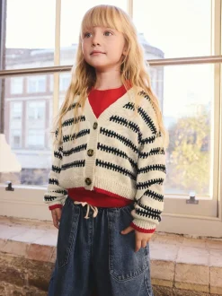 Gebreide Kleding*Next Mono Streep - V-Neck Stitch Cardigan (3-16yrs)