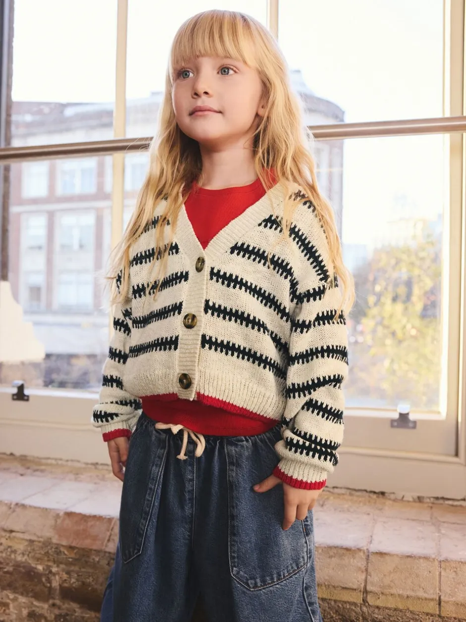 Gebreide Kleding*Next Mono Streep - V-Neck Stitch Cardigan (3-16yrs)