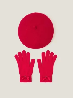 Mutsjes En Antikrabwantjes|Mutsen, Handschoenen En Sjaals|Monsoon - Strik baret van wol & handschoenenset