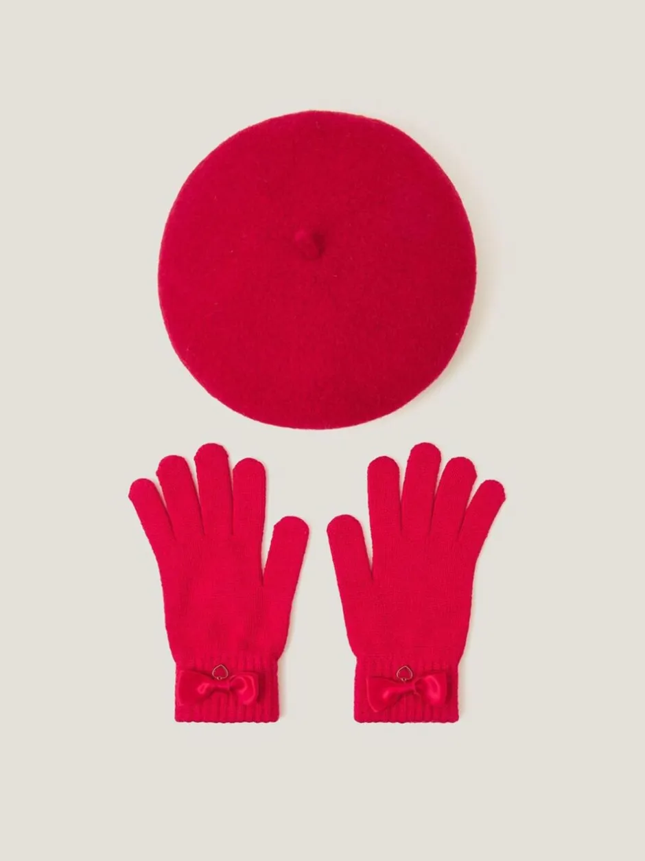 Mutsjes En Antikrabwantjes|Mutsen, Handschoenen En Sjaals|Monsoon - Strik baret van wol & handschoenenset