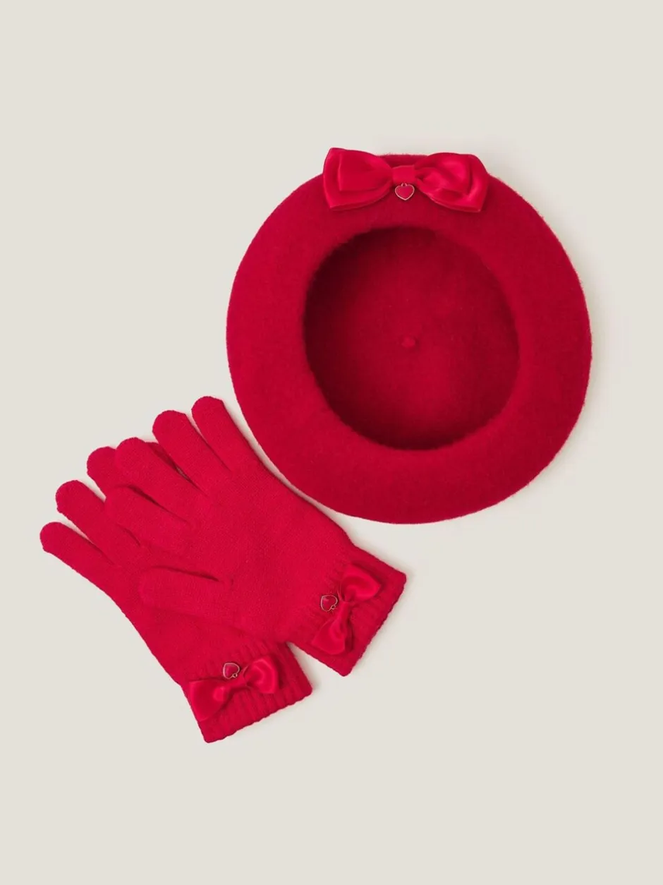 Mutsjes En Antikrabwantjes|Mutsen, Handschoenen En Sjaals|Monsoon - Strik baret van wol & handschoenenset