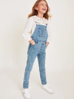 Tuinbroeken*Monsoon Bloemen geborduurde Denim 100% katoenen bretelbroeken