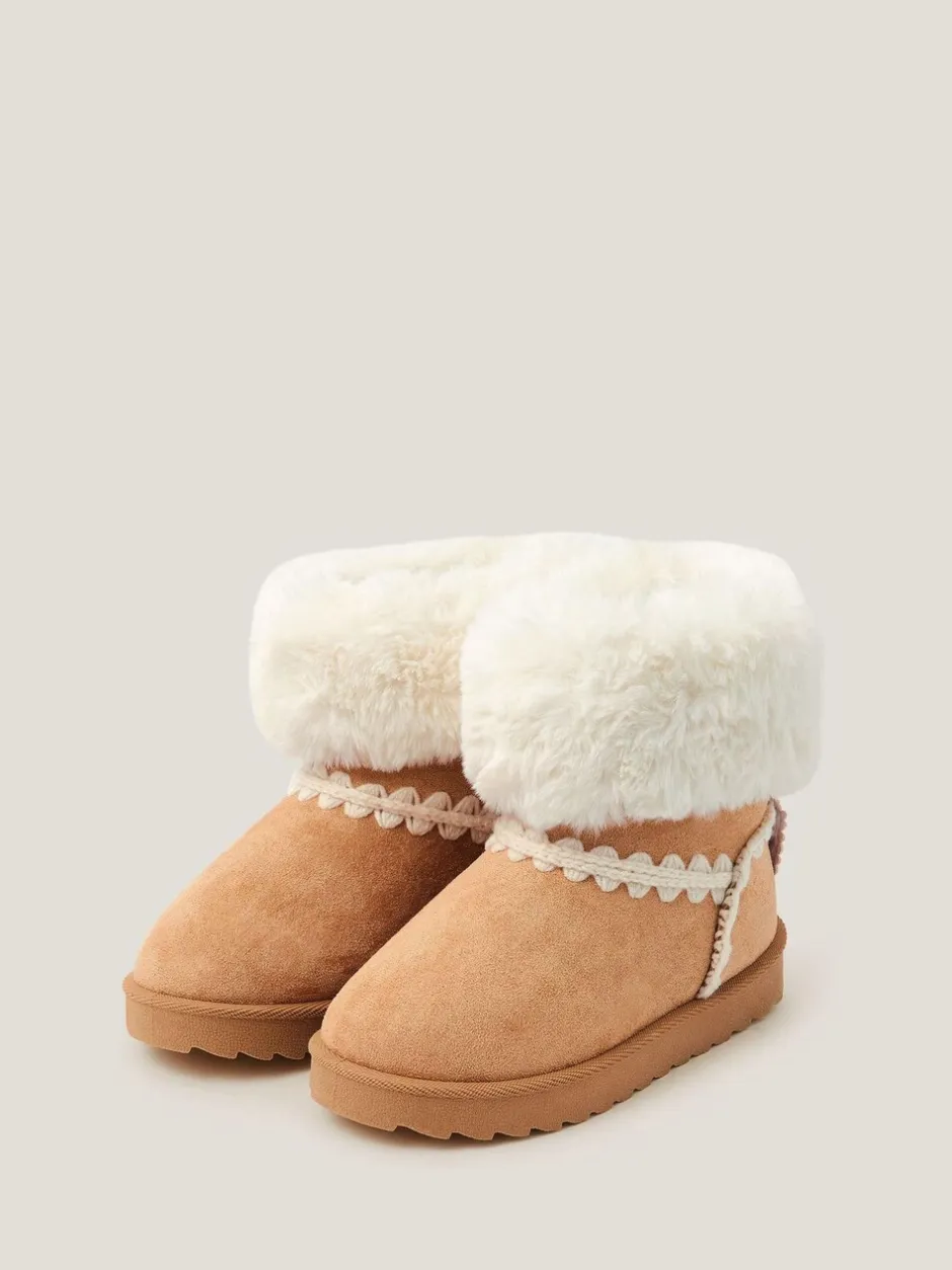 Boots*Monsoon Crochet Bow Fluffy Ankle Boots