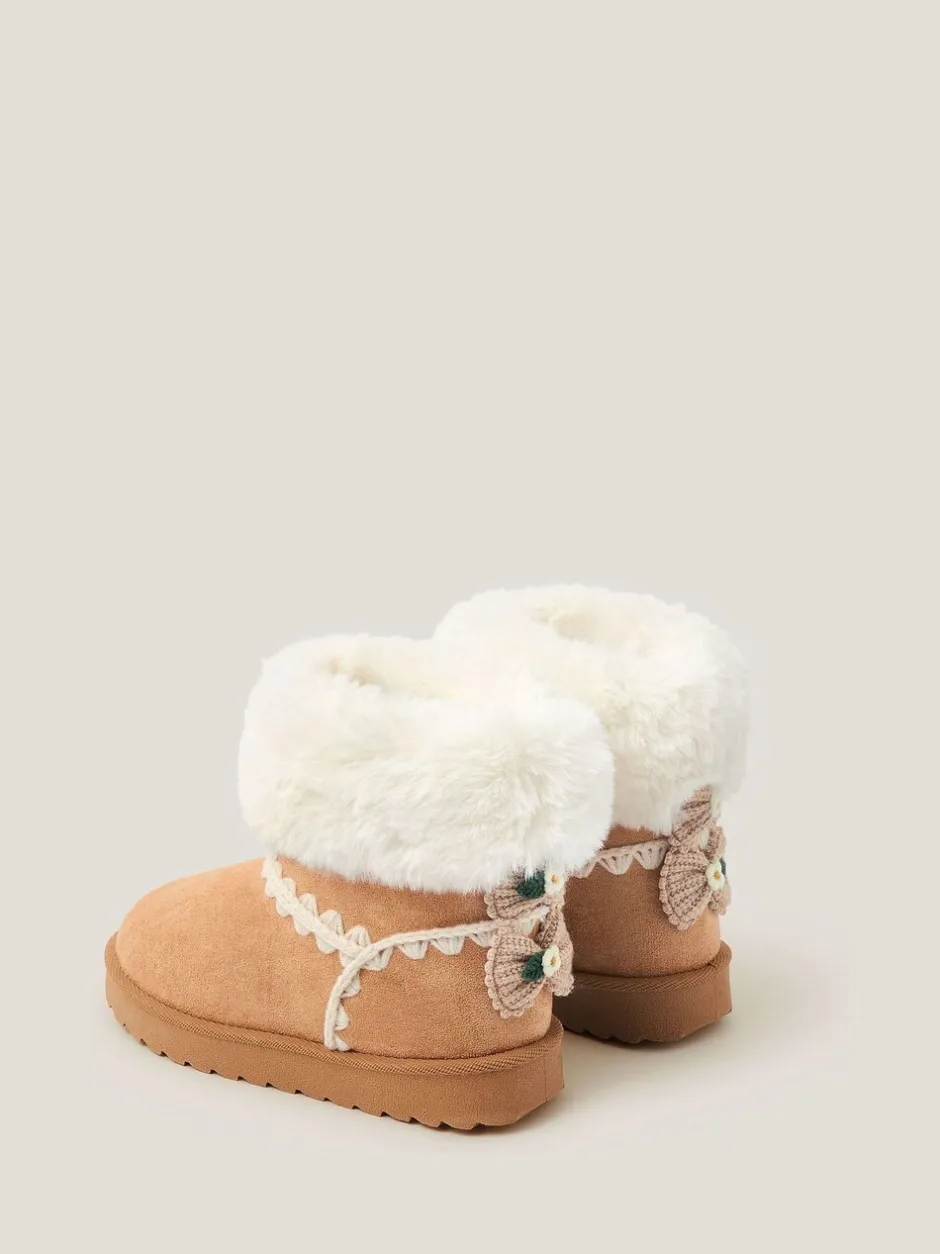 Boots*Monsoon Crochet Bow Fluffy Ankle Boots