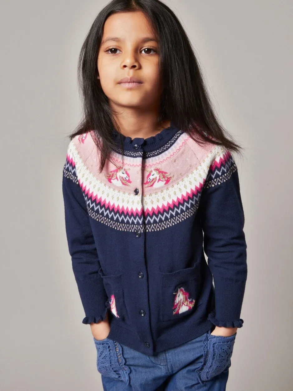 Gebreide Kleding|Monsoon Eenhoornvest met fairislemotief