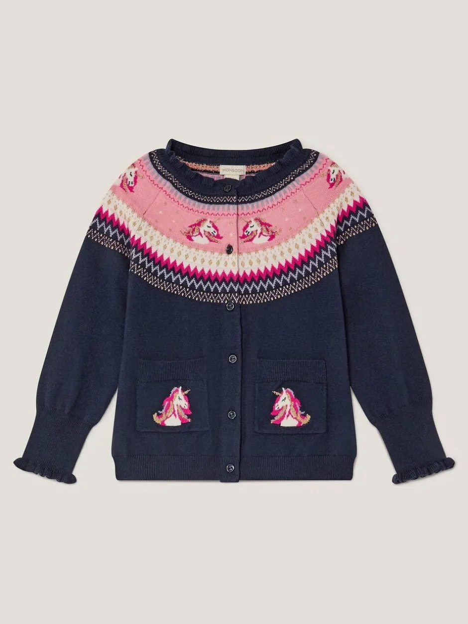 Gebreide Kleding|Monsoon Eenhoornvest met fairislemotief