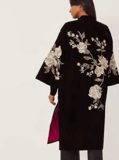 Mutsen, Handschoenen En Sjaals|Monsoon Fia Floral Embroidered Velvet Kimono