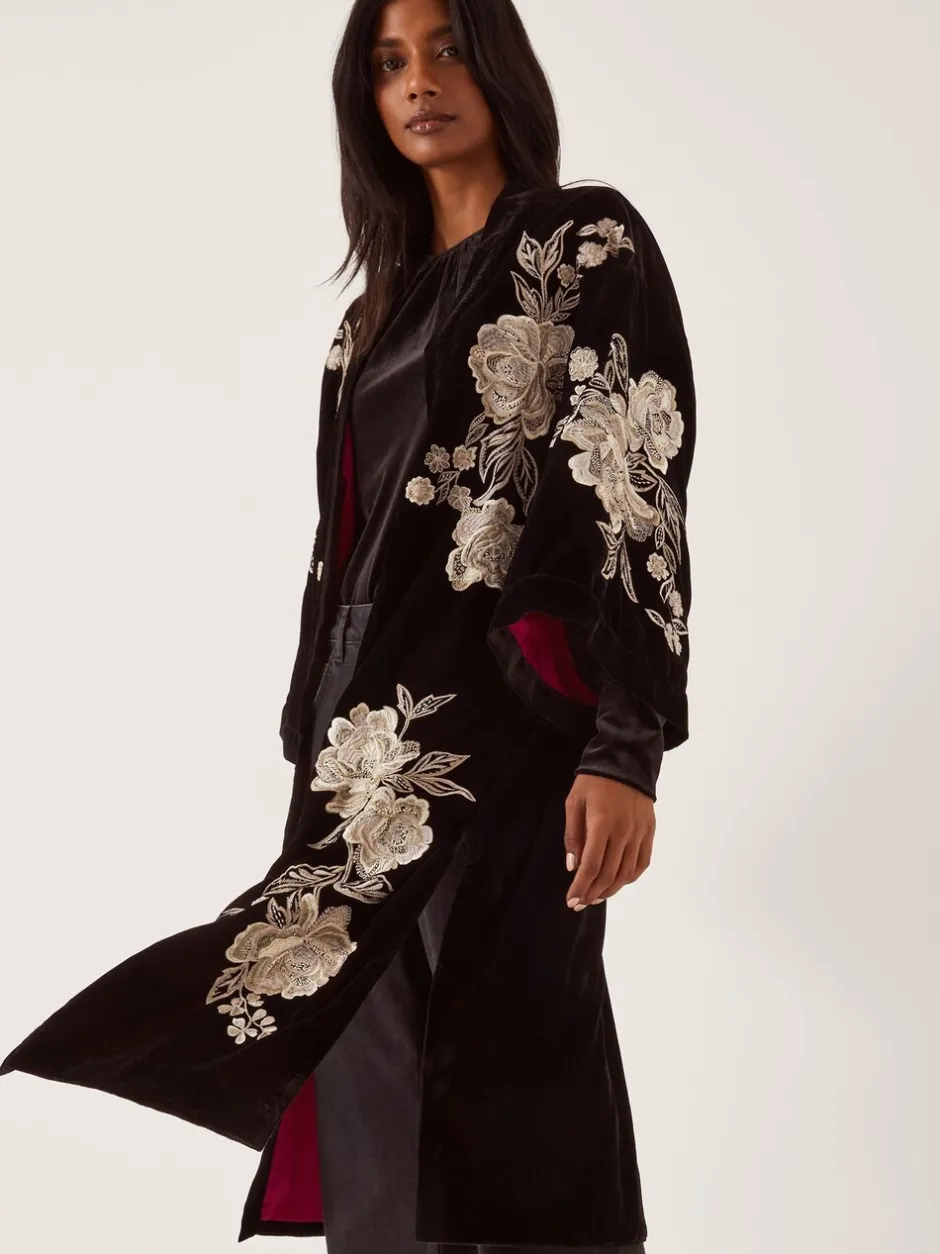 Mutsen, Handschoenen En Sjaals|Monsoon Fia Floral Embroidered Velvet Kimono