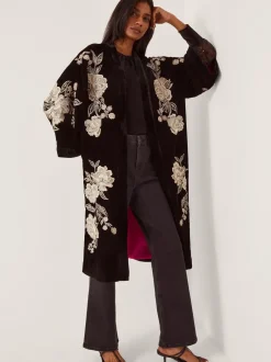 Mutsen, Handschoenen En Sjaals|Monsoon Fia Floral Embroidered Velvet Kimono