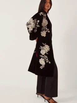 Mutsen, Handschoenen En Sjaals|Monsoon Fia Floral Embroidered Velvet Kimono