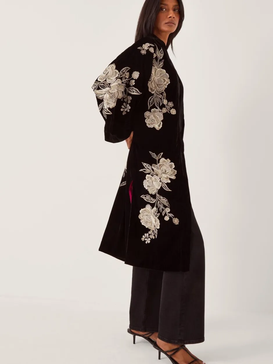 Mutsen, Handschoenen En Sjaals|Monsoon Fia Floral Embroidered Velvet Kimono