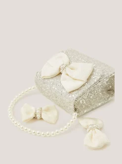 Tassen|Monsoon Glitter Pearl Bow Handbag & Hair Clips Set