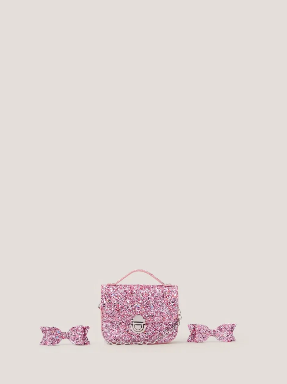 Tassen|Monsoon Glitter Satchel Bag & Hair Clips Set