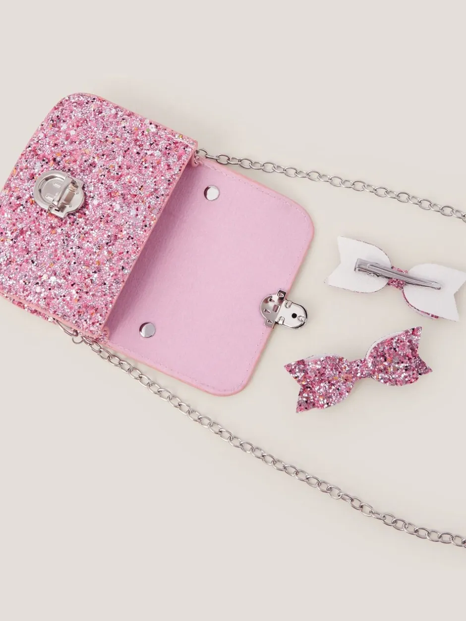 Tassen|Monsoon Glitter Satchel Bag & Hair Clips Set