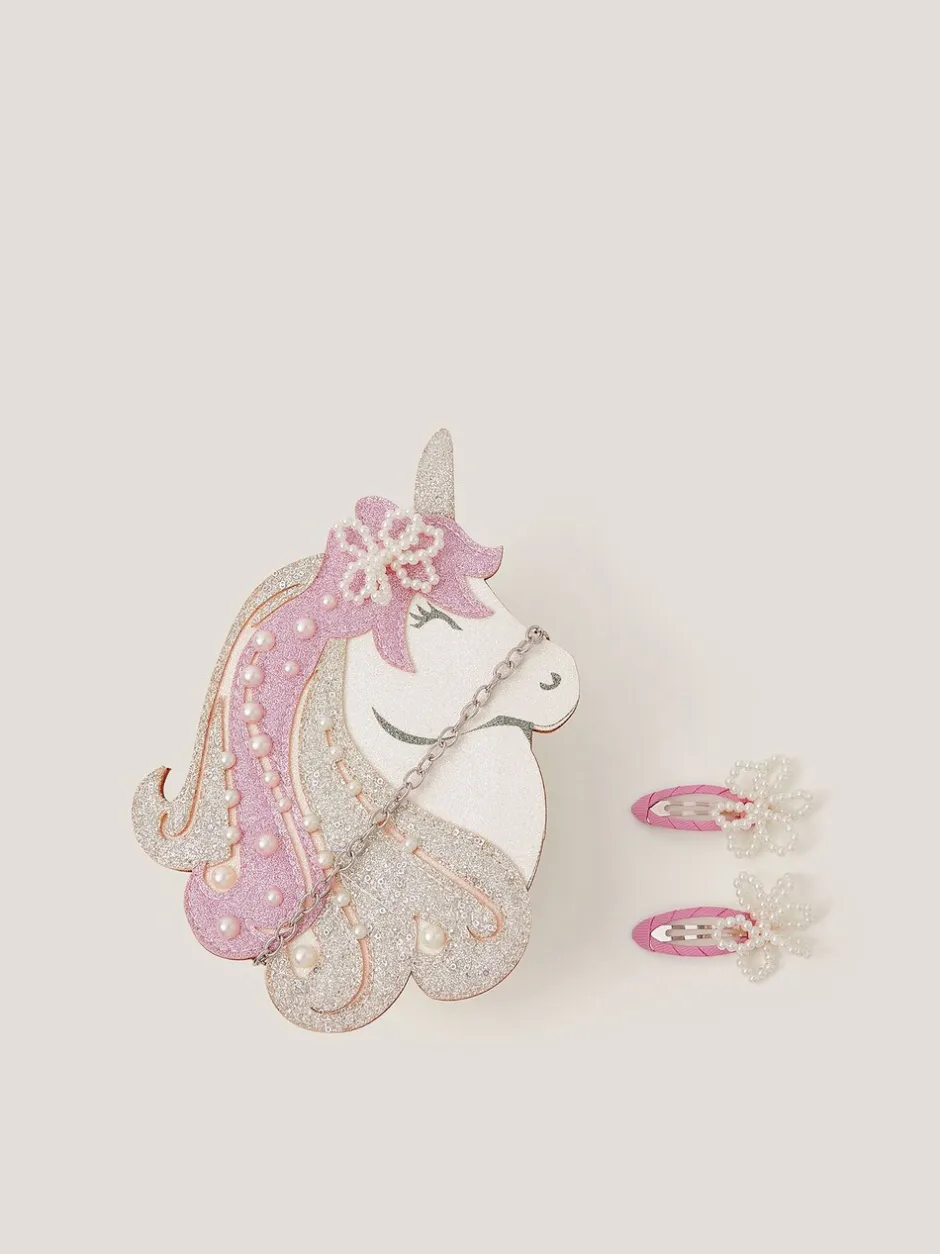 Tassen*Monsoon Glitter Unicorn Bag & Pearly Hair Clips Set