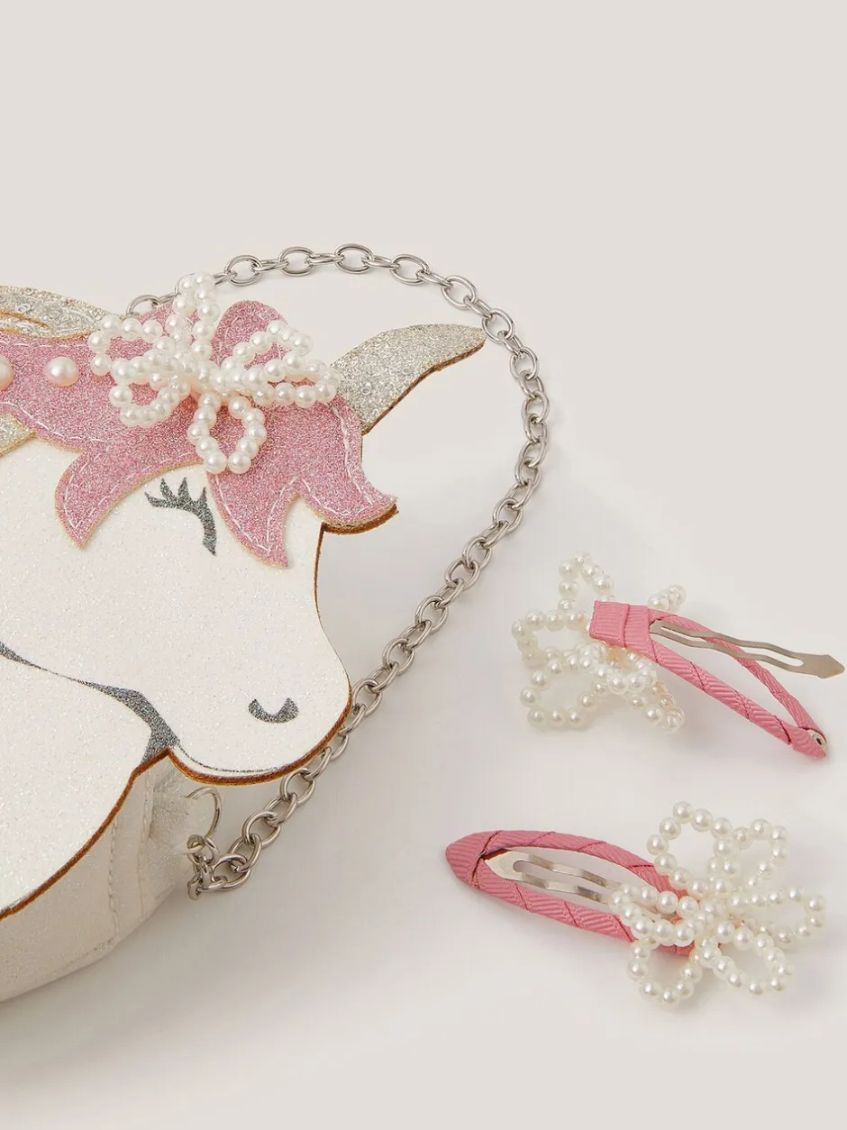 Tassen*Monsoon Glitter Unicorn Bag & Pearly Hair Clips Set