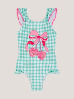 Badkleding|Monsoon Sequin Cherry Gingham Swimsuit