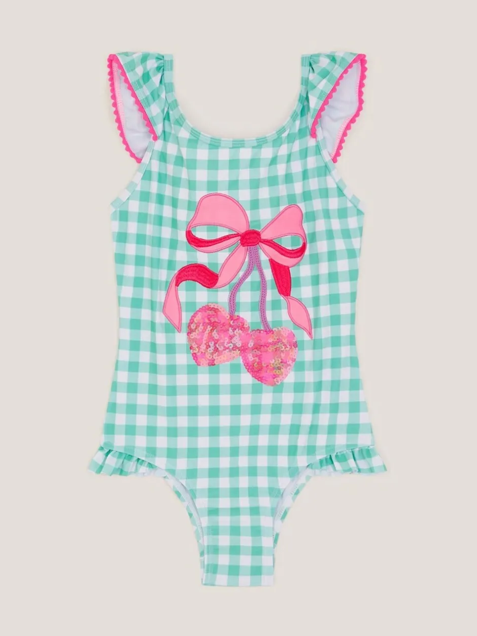 Badkleding|Monsoon Sequin Cherry Gingham Swimsuit