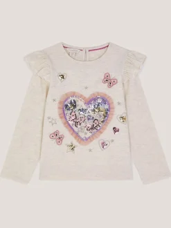 T-Shirts*Monsoon Sequin Heart Butterfly Long Sleeve Top