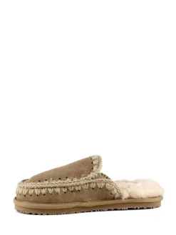 Pantoffels*Mou Suede Full Eskimo Sheepskin Lined Stitch Mule Slippers